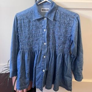 ruched vintage denim babydoll button up
